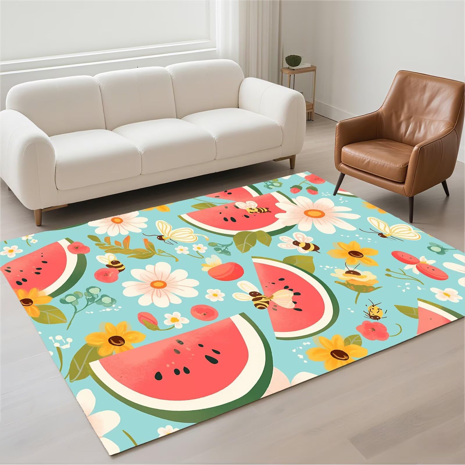 Tapis 120x180cm flower en pile bouclée douce pour un salon moderne