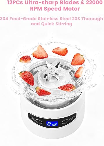 Miniatura 4 de Licuadora portátil personal  Batidos y batidos  Licuadora inalámbrica de gran capacidad de 20 onzas de alta potencia (blanco)