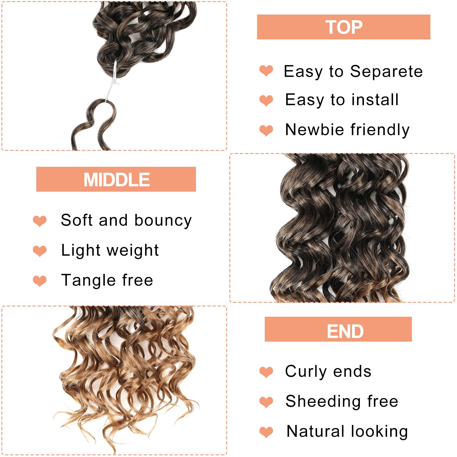 Mscat GoGo Curl Crochet Hair - 14 Inch Curly, Ocean Wave & Beach Curl Water Wave Deep Twist - 8 Packs Ombre Crochet Hair Extensions - Image 3