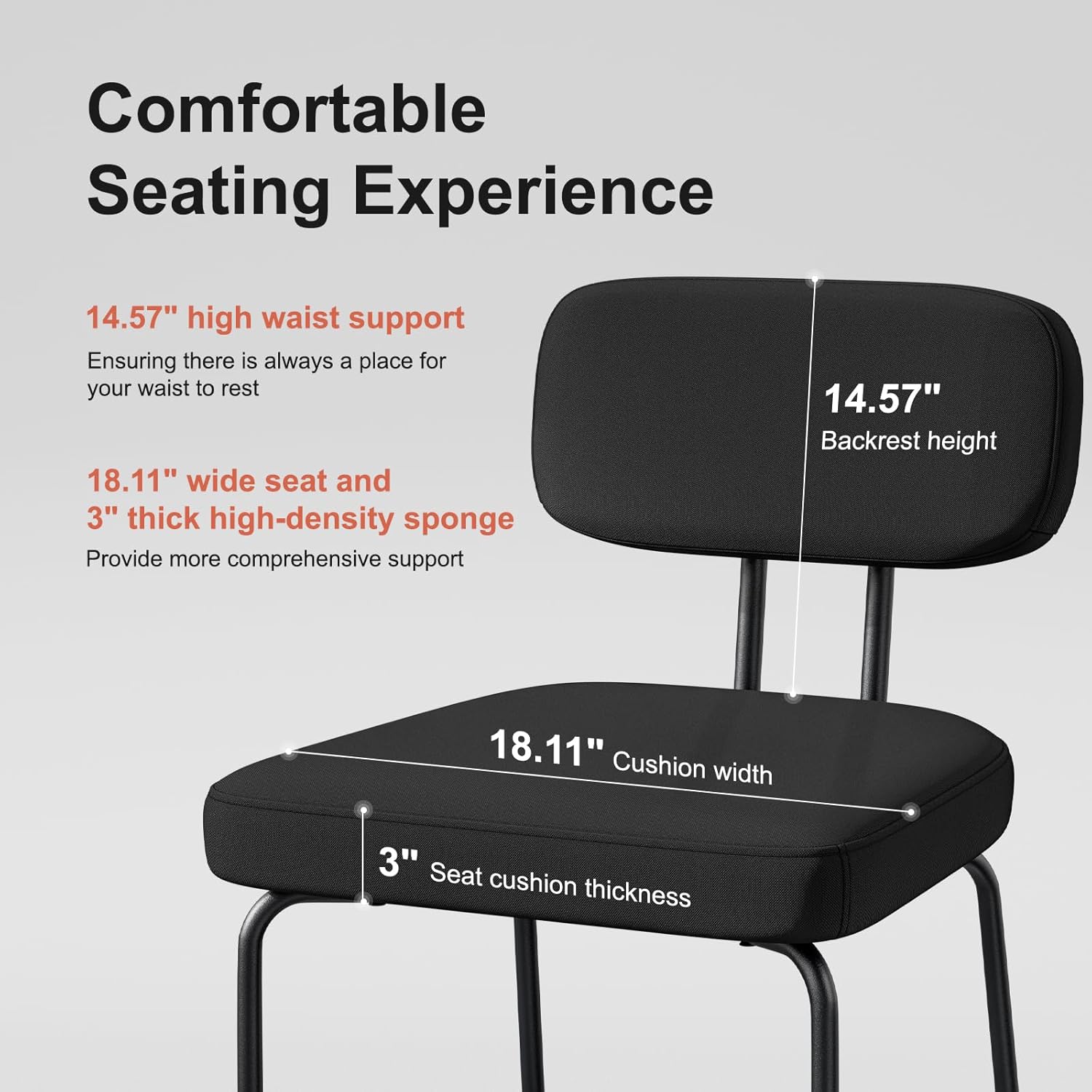 GXJ Bar Stools Set of 3, Kitchen Counter stools with Backs and Metal Legs, 26 inch Barstools for Counter Height, Fabric in Black