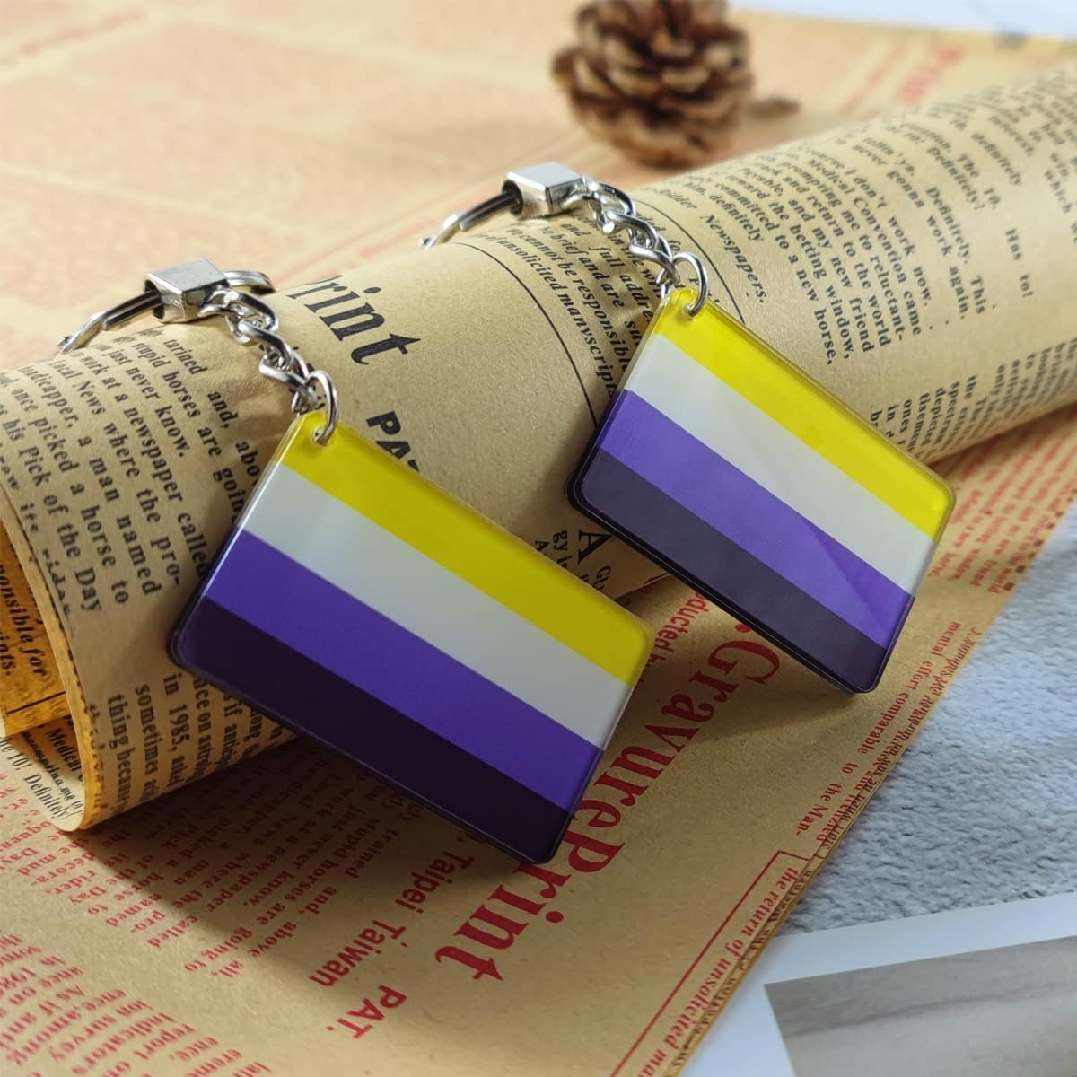 QQSD NonBinary NB Pride Flag Keychain LGBT Key Ring, 2 Pack - Image 3