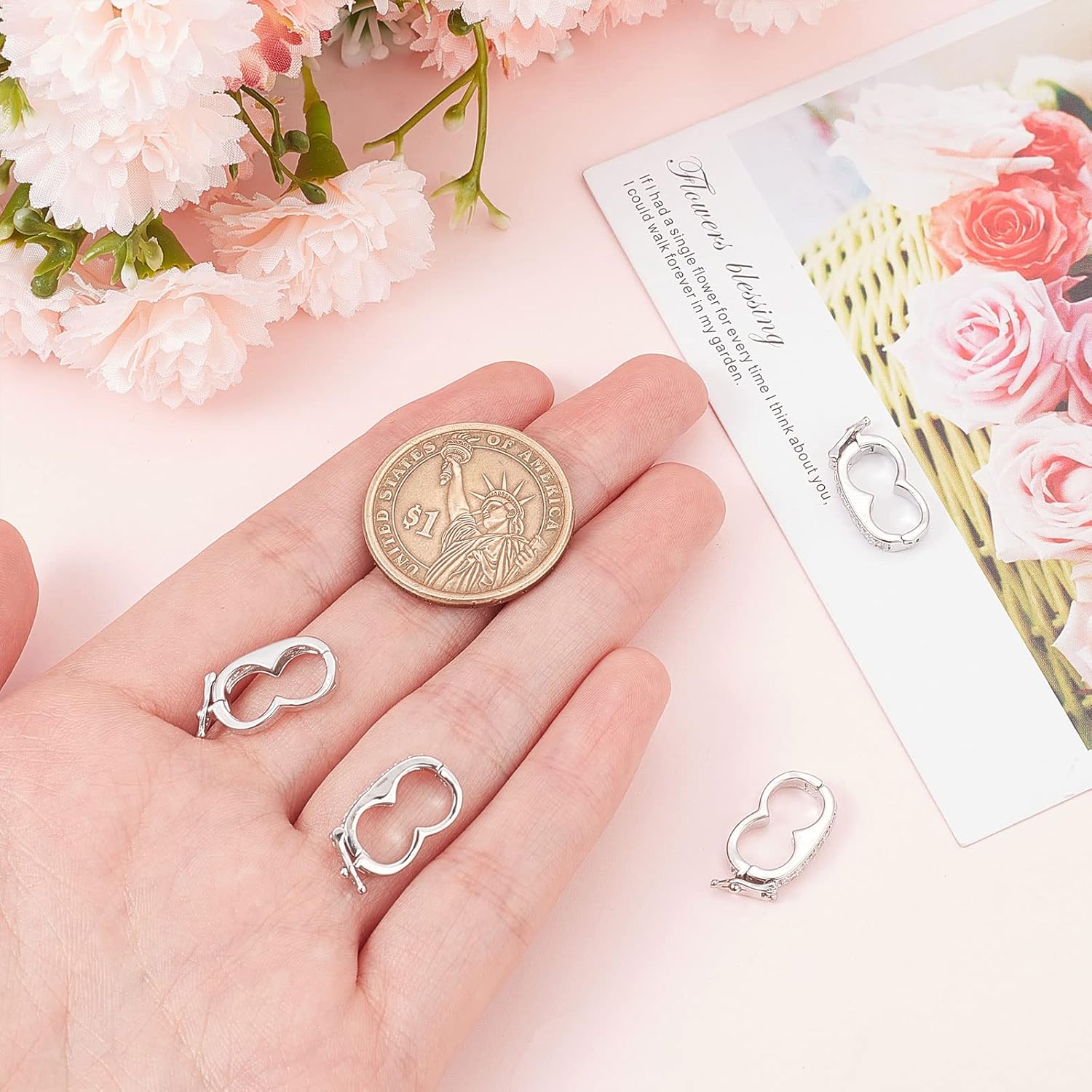 SUNNYCLUE 1 Box 6Pcs Shortener Enhancer Clasp for Necklace, Pearl Layered Bead Bracelet, Crystal Push Secure Lock Openable Extender for Jewelry Making DIY Crafts - Image 3