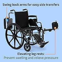 Vista 3 de Medline K4 Silla de ruedas ligera con apoyabrazos que se mueven y apoyapies que se elevan para mayor comodidad, MDS806575, Negro, 1