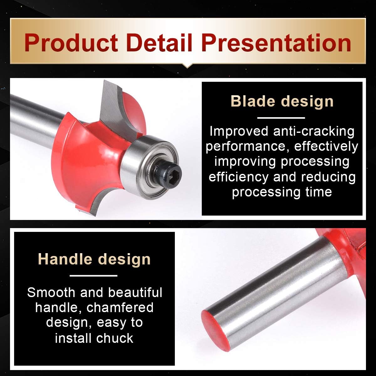 KATUR Roundover bit, Round Over Beading Edging Router Bit, Corner Rounding Edge-forming Bit Set with 8mm Shank (8mm Shank,28.8mm Width,12.2mm Depth,7.8mm Radius)