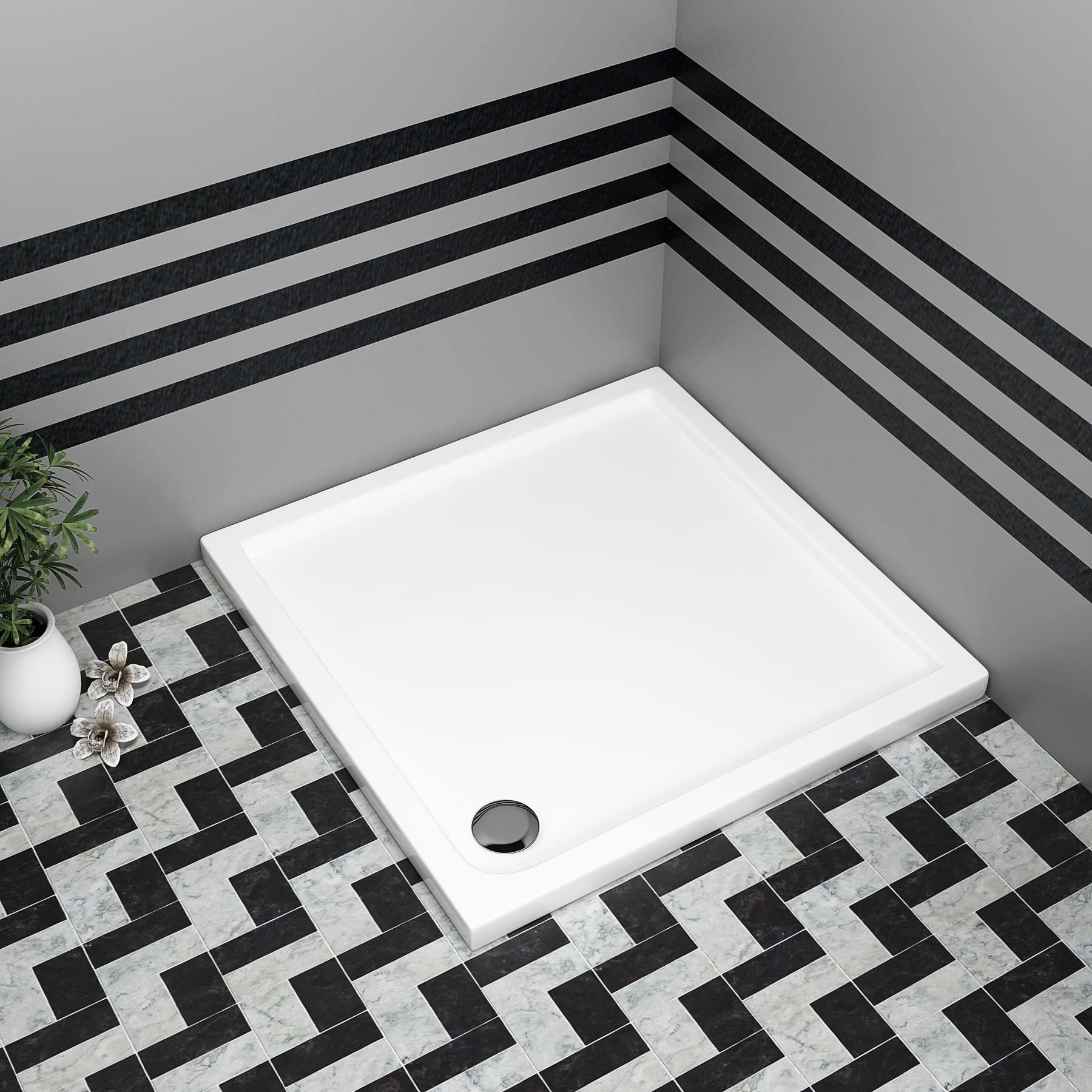 800 x 800mm Sqaure Shower Tray Pearlstone for Shower Enclosure Cubicle + Waste Trap