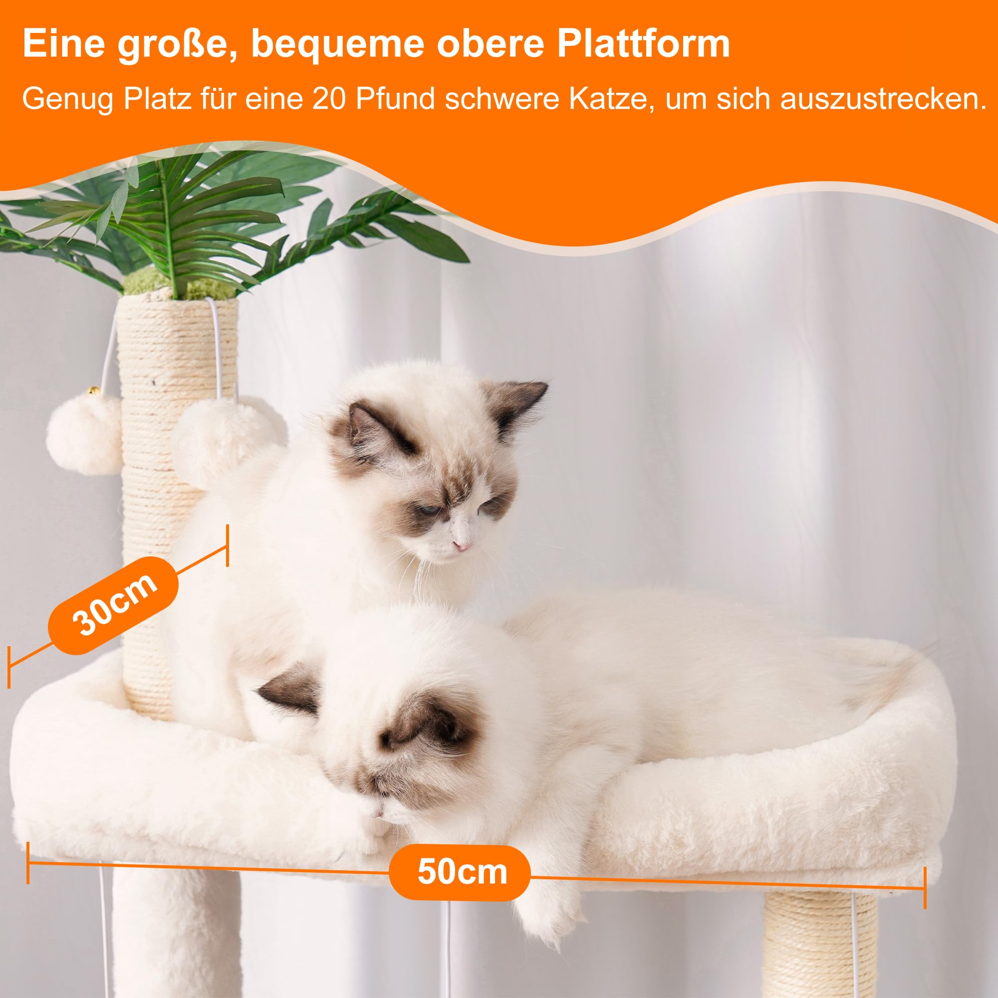 Heybly Holz Kratzbaum, für Indoor-Katzen, Katze Condo für große Katzen mit Selbst Groomer, Moderne Katze Kratzturm mit Korb, Hängematte, baumelnden Ball und Blätter, Rustic Gray HCT120SG