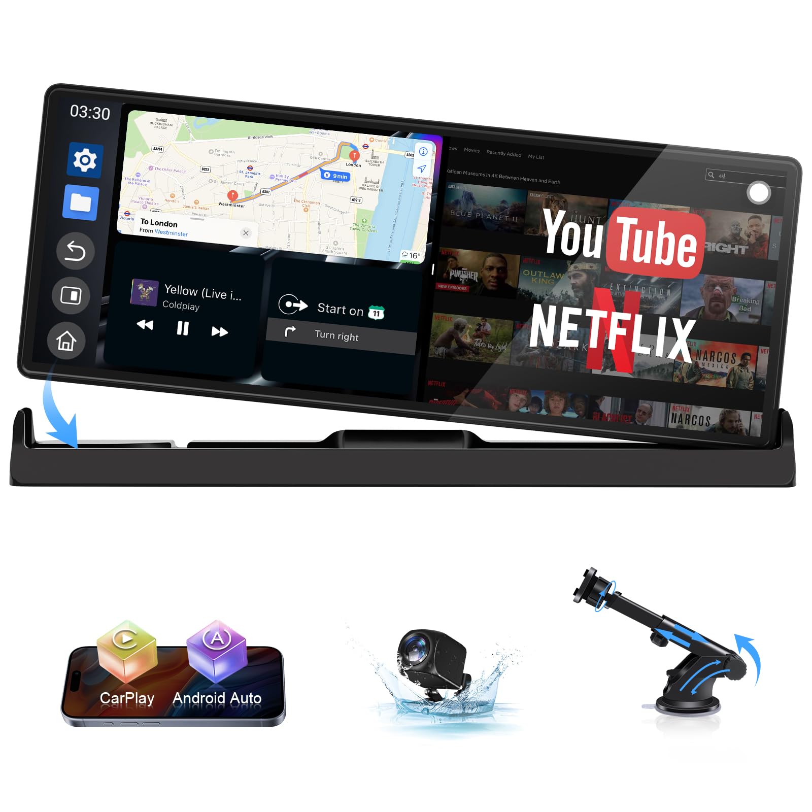 schermo 4in1 per carplay android auto con youtube netflix