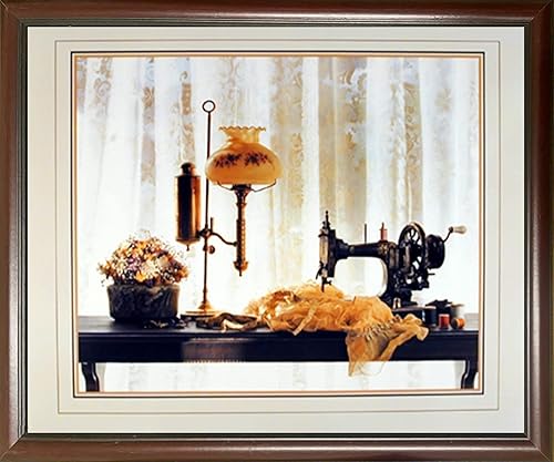 País lámpara de costura & de edad todavía vida fina decoración de pared caoba enmarcado imágenes Art Print (20x 24)