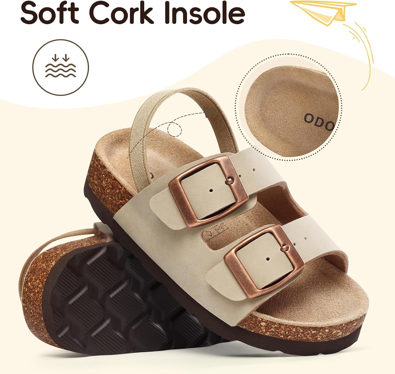 ODOLY Kids Cork Footbed Slides Sandals Adjustable Buckle Summer Shoes