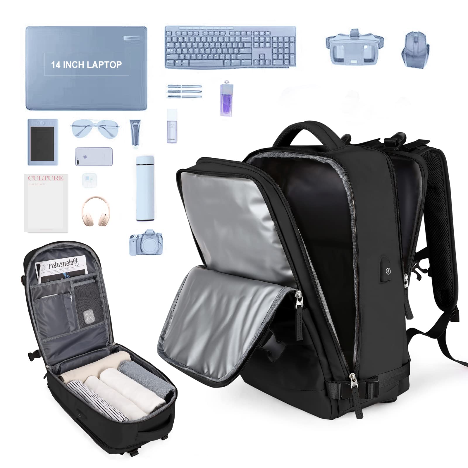 BJLFS Borse da Cabina per Ryanair 40x20x25 Bagaglio a Mano Zaino Borsa Zaino da Viaggio, Zaino da trekking,Zaino Easyjet 45x36x20,Zaino Casual per laptop da 14 pollici per scuola