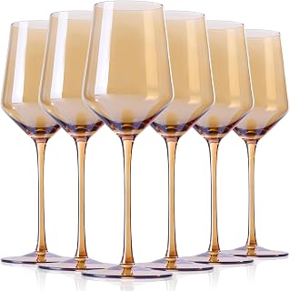 Physkoa Amber Colored Wine Glasses Set 6-16oz Stemmed Brown Wine Glasses With Tall Long Stem and Tulip Bottom,Amber Glassware for Home Deco,Wedding,Birthday