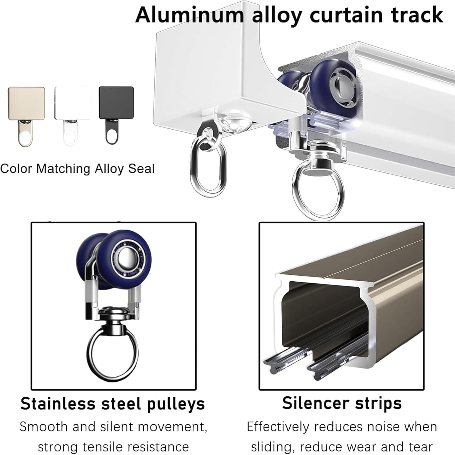 Sliding Curtain Track Curtain Rail Set, Heavy-Duty Aluminum Sliding Track System with Silent Roller, Ceiling/Wall Mounted Metal Rail Gliding for Room Dividers and Privacy Drapes