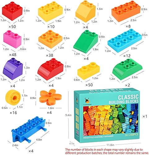 Miniatura 6 de Cutedeer 258 Piece Classic Big Building Blocks Set for Kids Toddlers Compatible with All Major Brands, Large Building Bricks STEM Toys with Gift Box