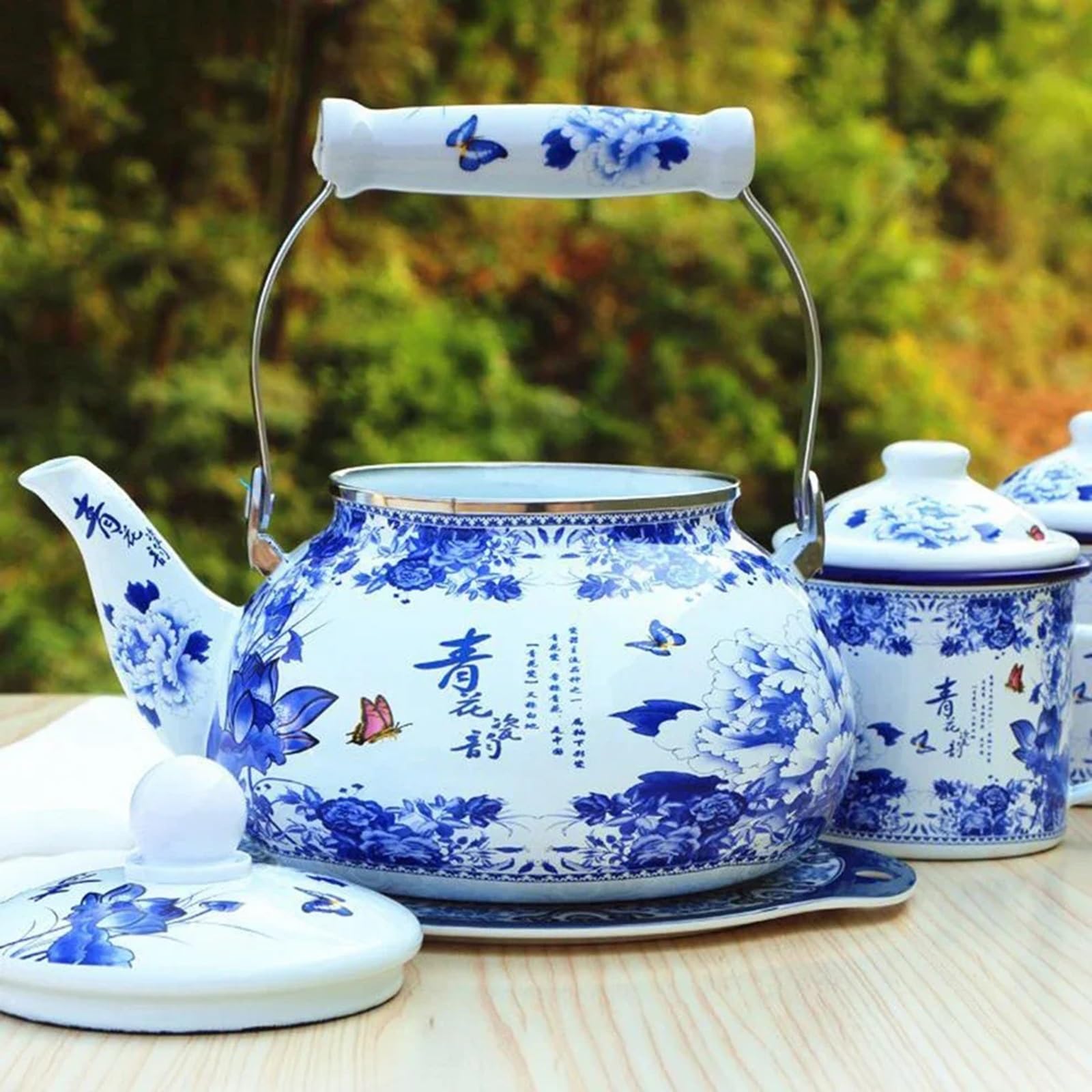 Amazon.com: 2.6 Quart Blue Floral Enamel Tea Kettle, Vintage
