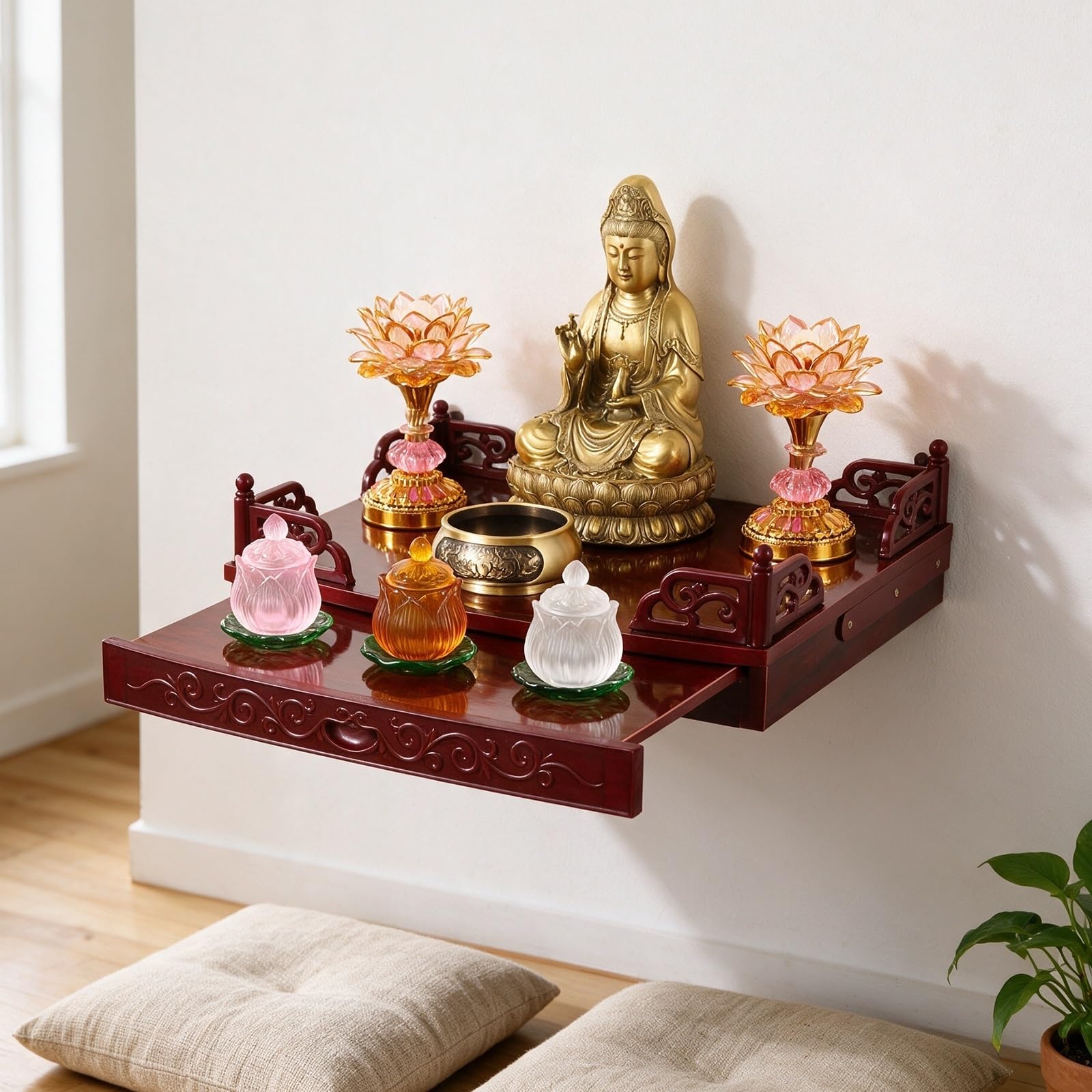 Mensola altare da parete in legno per meditazione