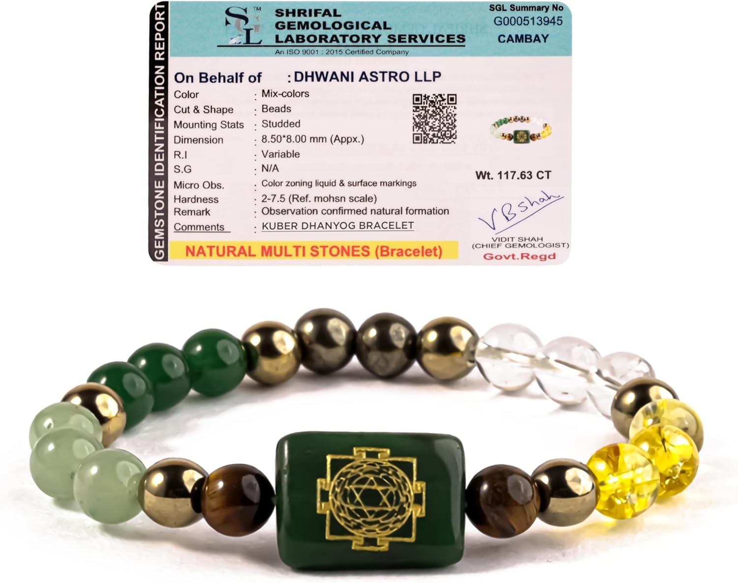Natural Healing Dhan Yog Bracelets For Men & Women Certified Gemstone 8mm Beads for Money Magnet & Wealth Attraction, Prosperity, Success, Protection, Luck, Stress Relief & Emotional Balance DhanYog Bracelet