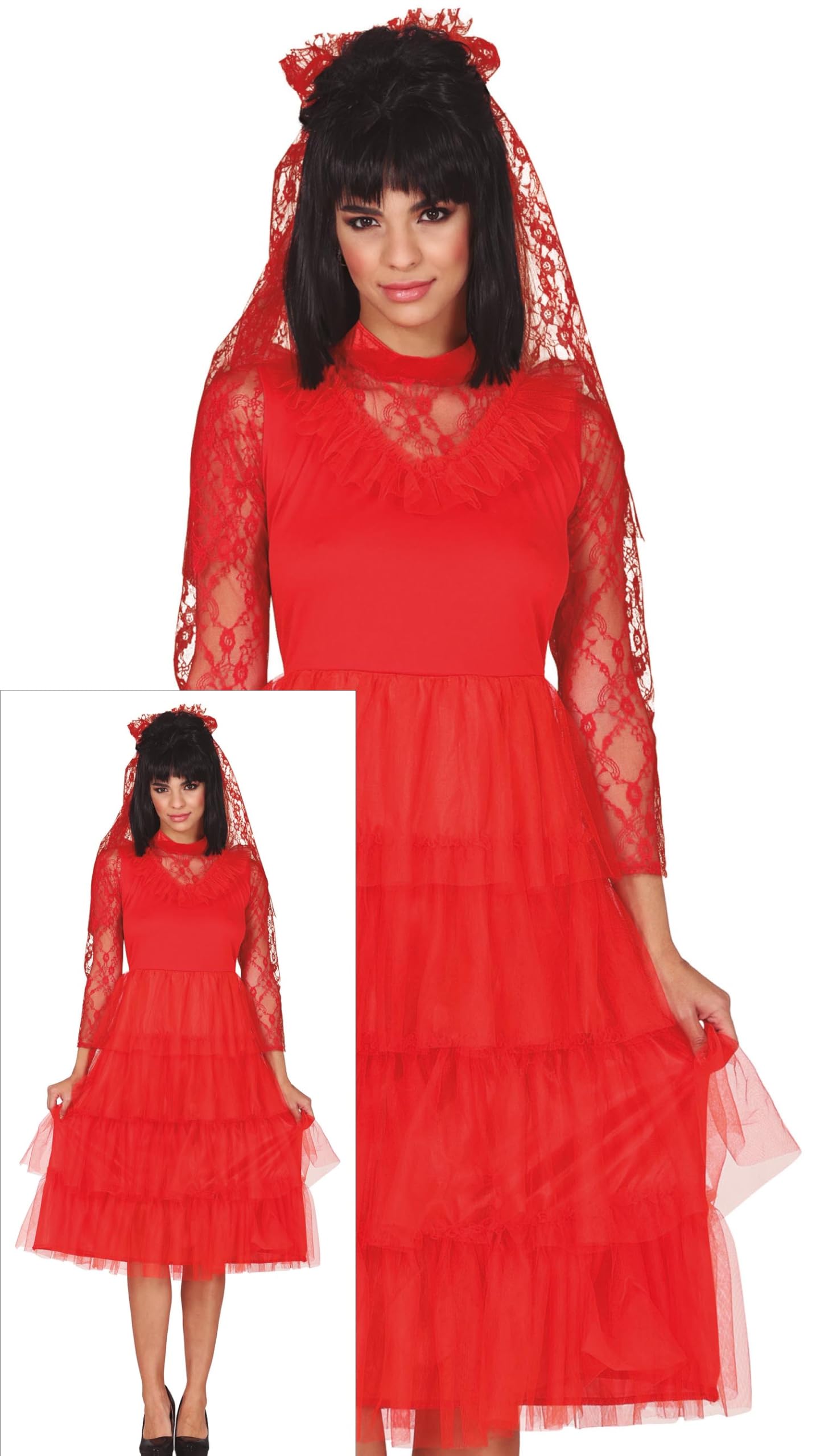 FIESTAS GUIRCA Red Bride Women Fancy Dress Costume - Red Wedding Dress and Veil - Halloween Costumes for Women Size L