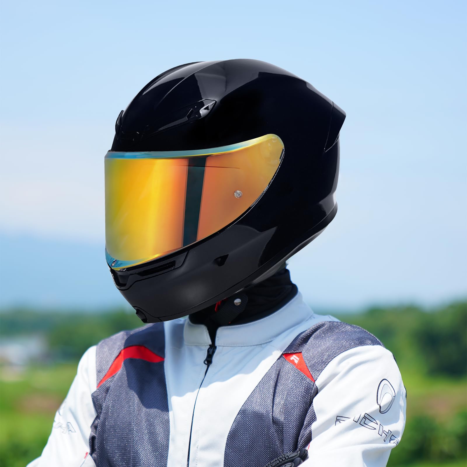 Motorradhelm Visier,Motorrad Windschutzscheibe Helm Visier für K6/K6s,Helm Visier mit Anti-Beschlag-Nagelbefestigung,Helmlinsenvisier Motorradhelm Zube（Chrom Rot）