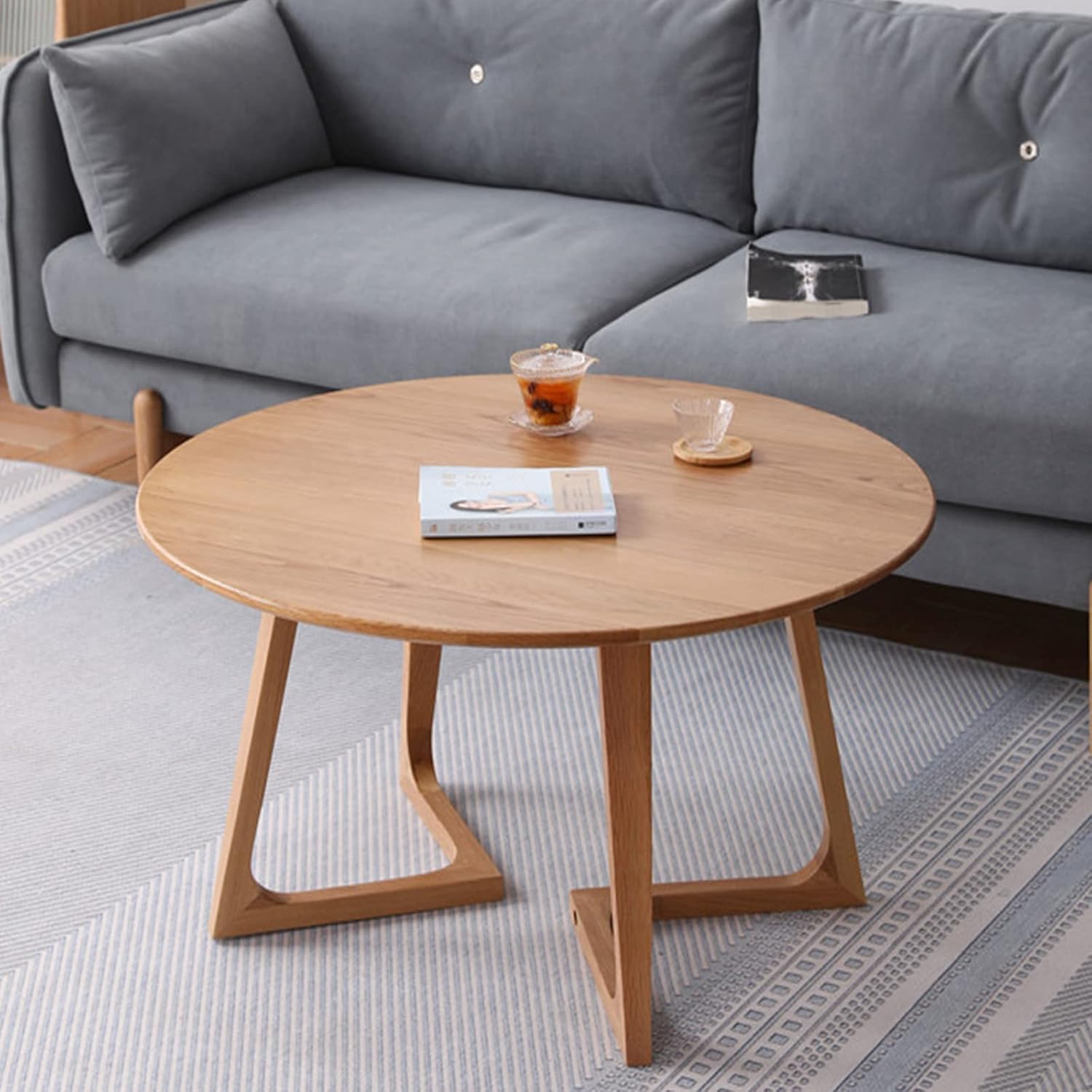 Side Table/End Table, Rustic Coffee Table Round Solid Woodcoffee Table for Living Room Square Modern Night Stand,Wood Color