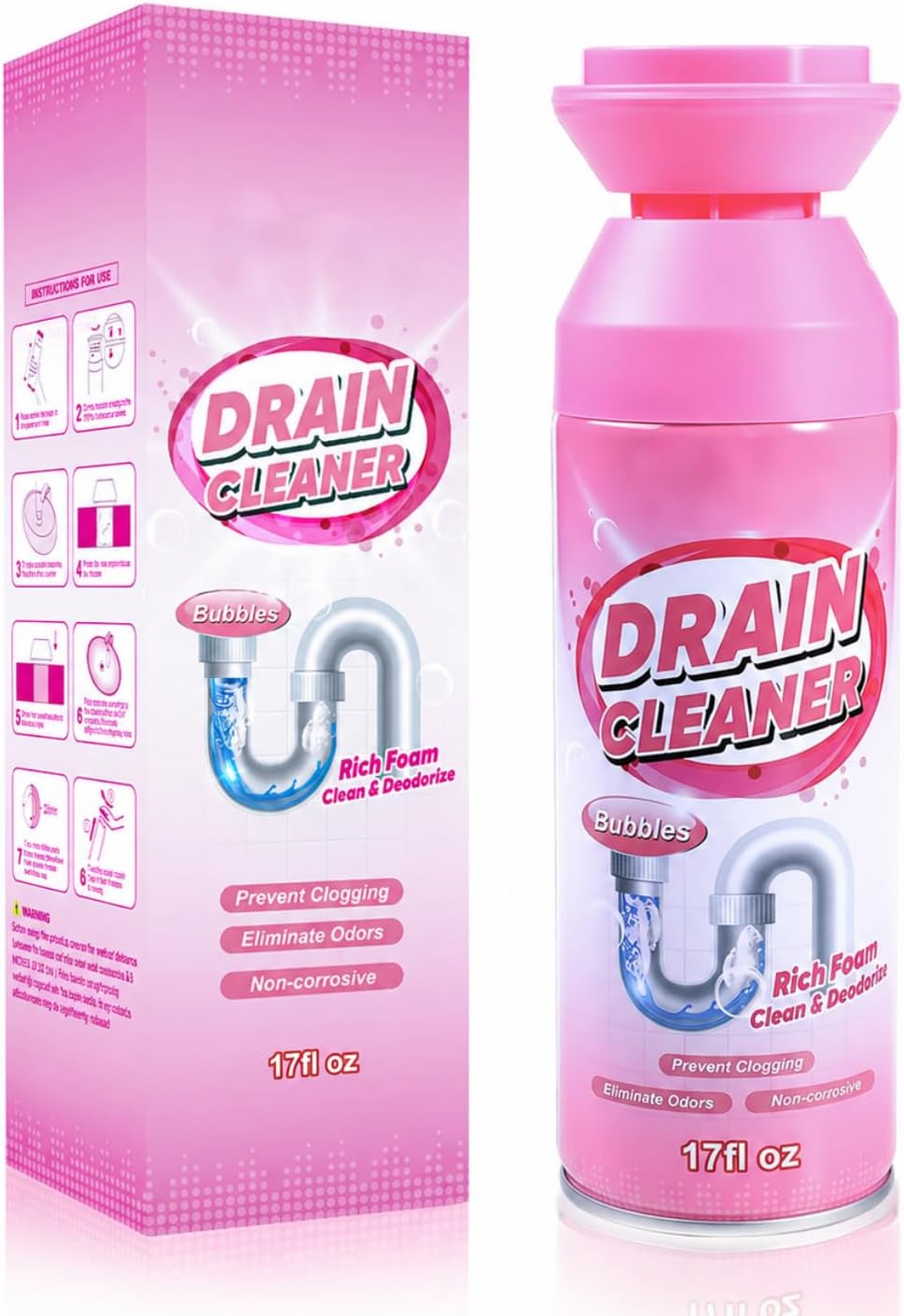 Foaming Drain Cleaner,Drain Clog Remover –Sink Cleaner and Deodorizer,Foaming Cleaners for Kitchen, Sinks, Shower Drains,Tub (1pc)