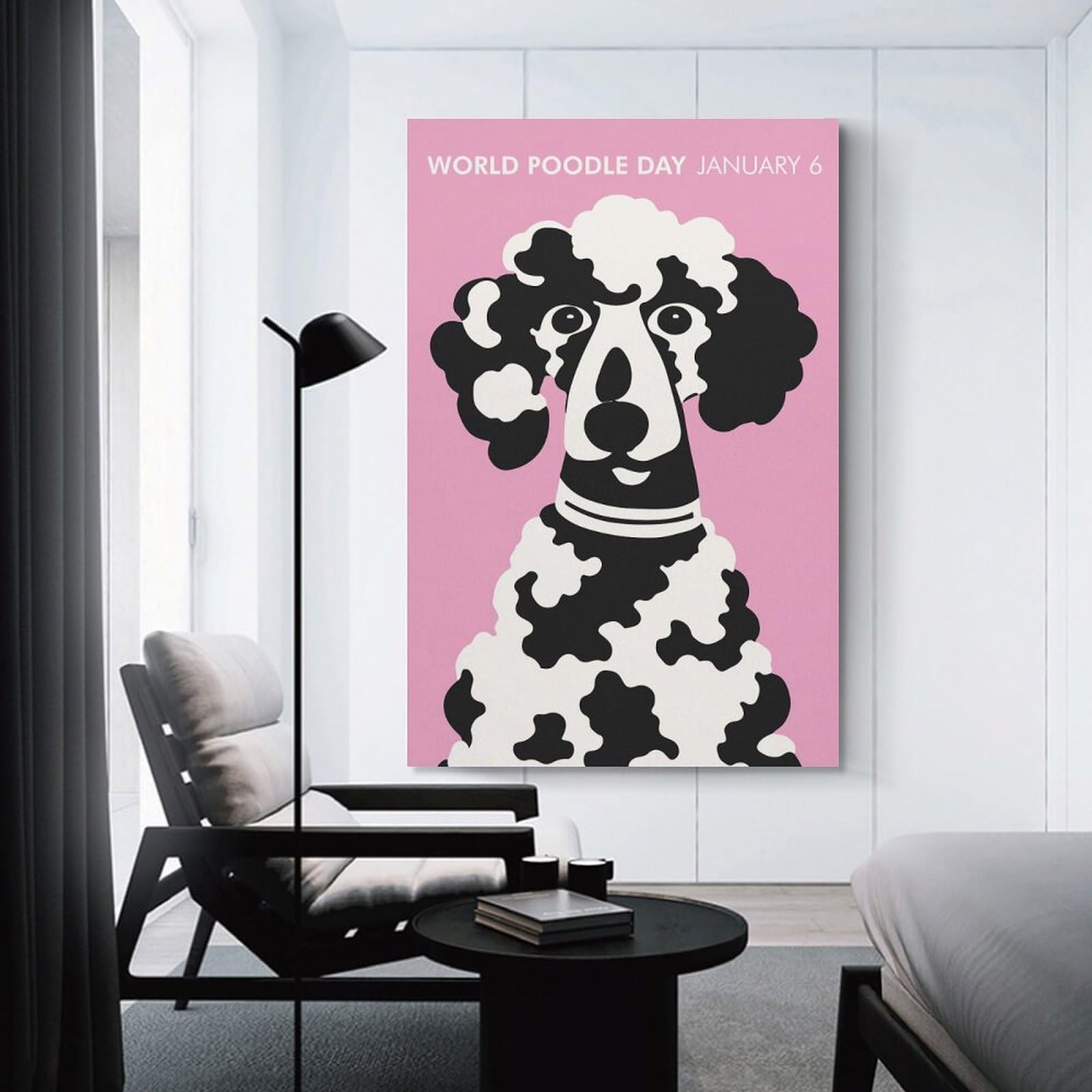 Junmoney Wall Art Print Pink World Poodle Day, 20x30inch(50x75cm), for Living Room, Bedroom Or Apartment Walls, Modern Wall Decor for Cosy Interiors