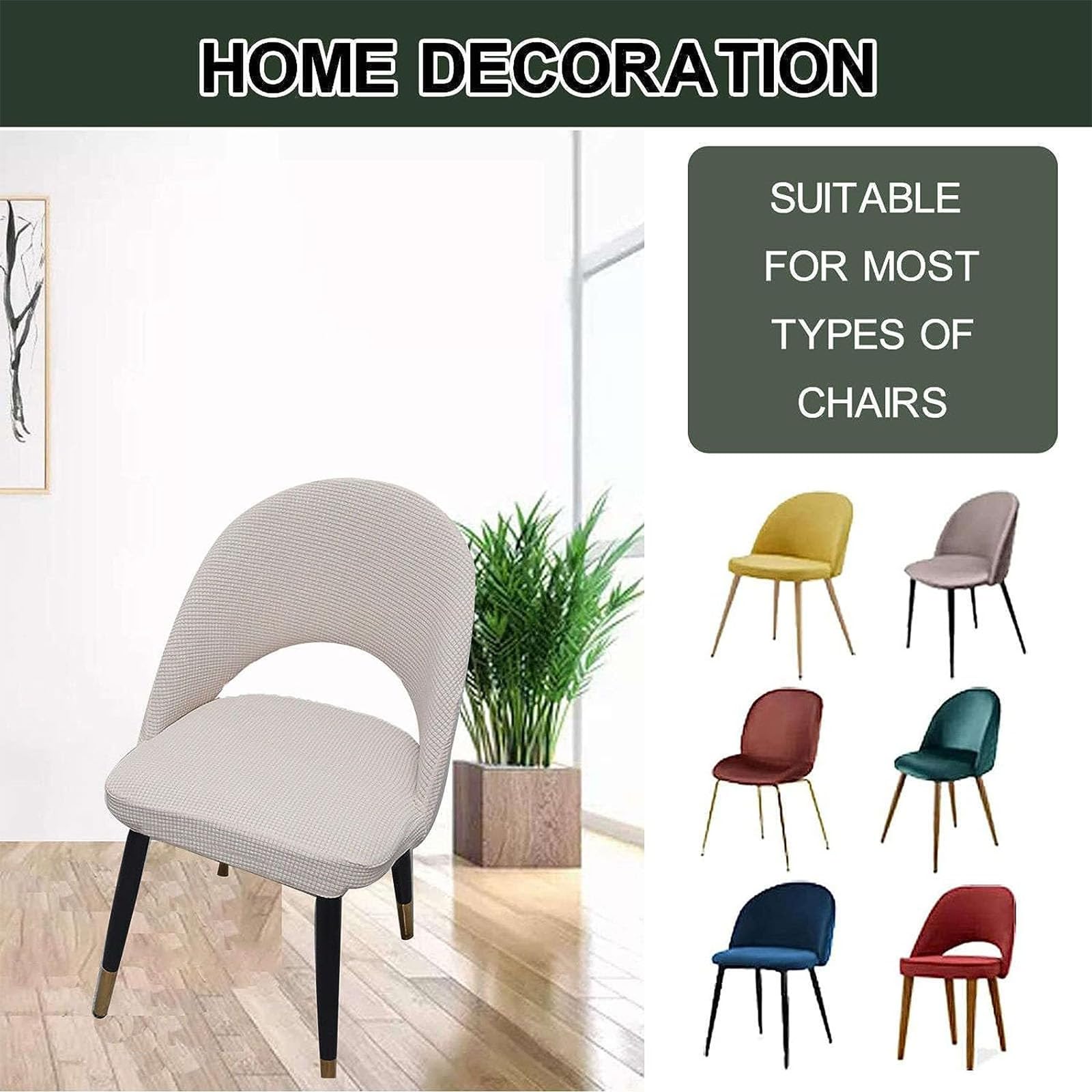Leomix Funda elástica para Silla de Comedor, Fundas para sillas con Respaldo Curvo, Funda para Silla Decorativa sin Brazos, para Sala de Estar, Dormitorio, Oficina en casa, tocador,L,6pack
