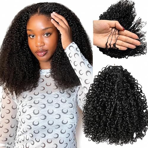 y Curly Crochet Human Hair Pre-Separated Crochet Hair Extensions Multi-Textured y Curly Knotless Reusable 18inch 120g Natural Black