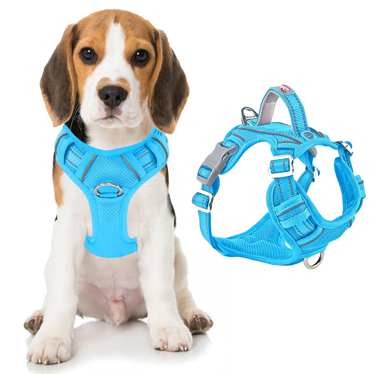 BARKBAY No Pull Dog Harness Front Clip Heavy Duty Reflective Easy Control Handle for Large Dog Walking with ID tag Pocket(Ocean Blue,M)