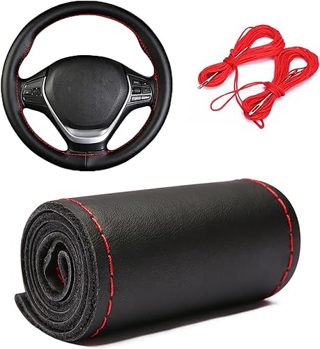 Funda para volante, funda de cuero para volante, funda transpirable para volante, cubierta de volante cosida a mano para la mayoría de los