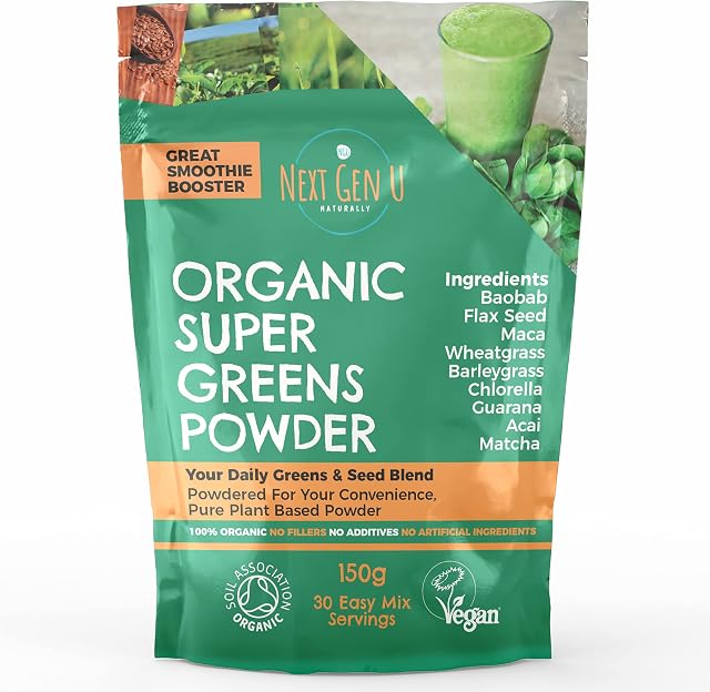 NGU Super Greens Powder 150g, Clean Detox Superfood Featured in The Vegan Magazine, Antioxidant Immune Support Supplement to Get Daily Energy Boost w/ Vitamin C, Vitamin A, Calcium & Potassium