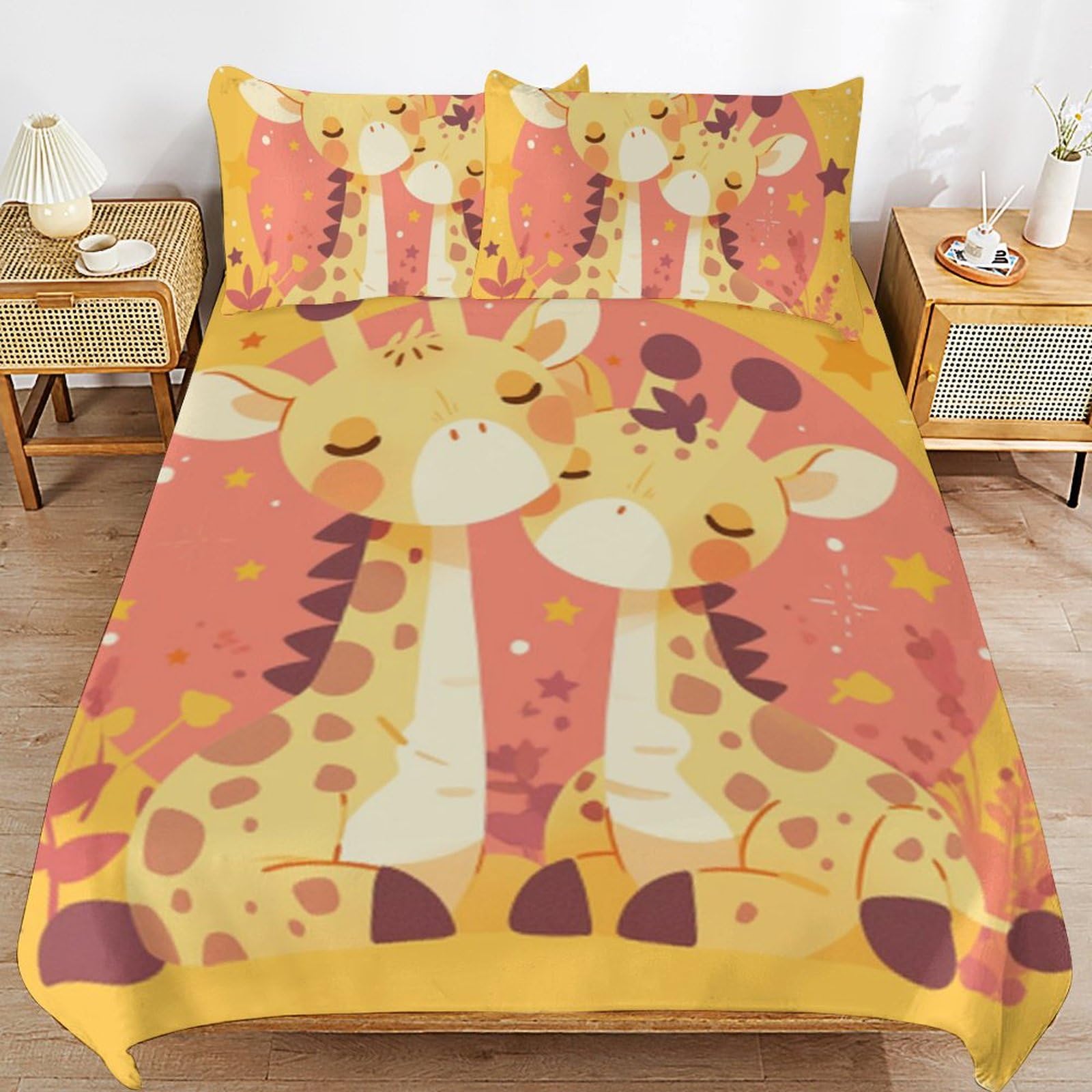 Juego de ropa de cama de jirafa en microfibra de 110g/m2 suave con 3 piezas para cama juvenil
