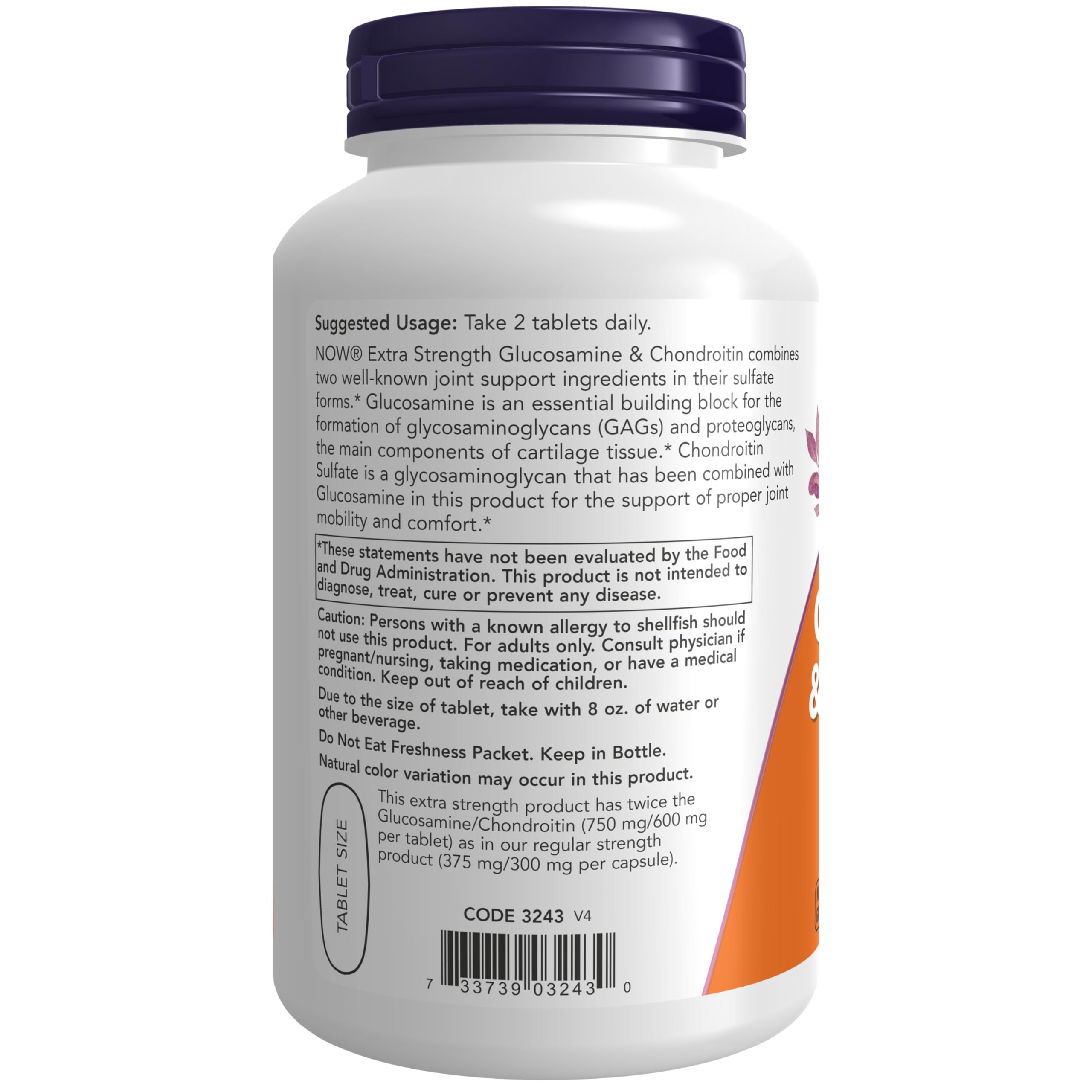 NOW Supplements, Glucosamine & Chondroitin Extra Strength, Sulfate Forms, 120 tabletek