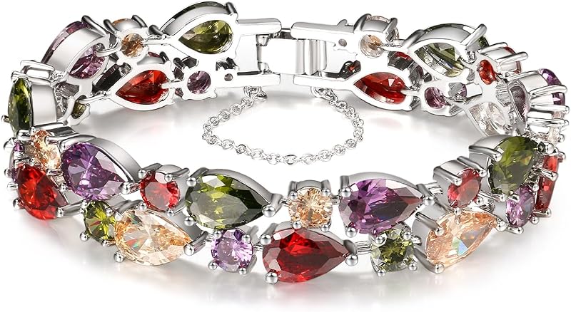 Hermosa pulseras de plata con piedras preciosas de moda, joyería de plata para mujer, pulsera de amatista, granate, morganita, peridoto, pulseras de joyería para mujer