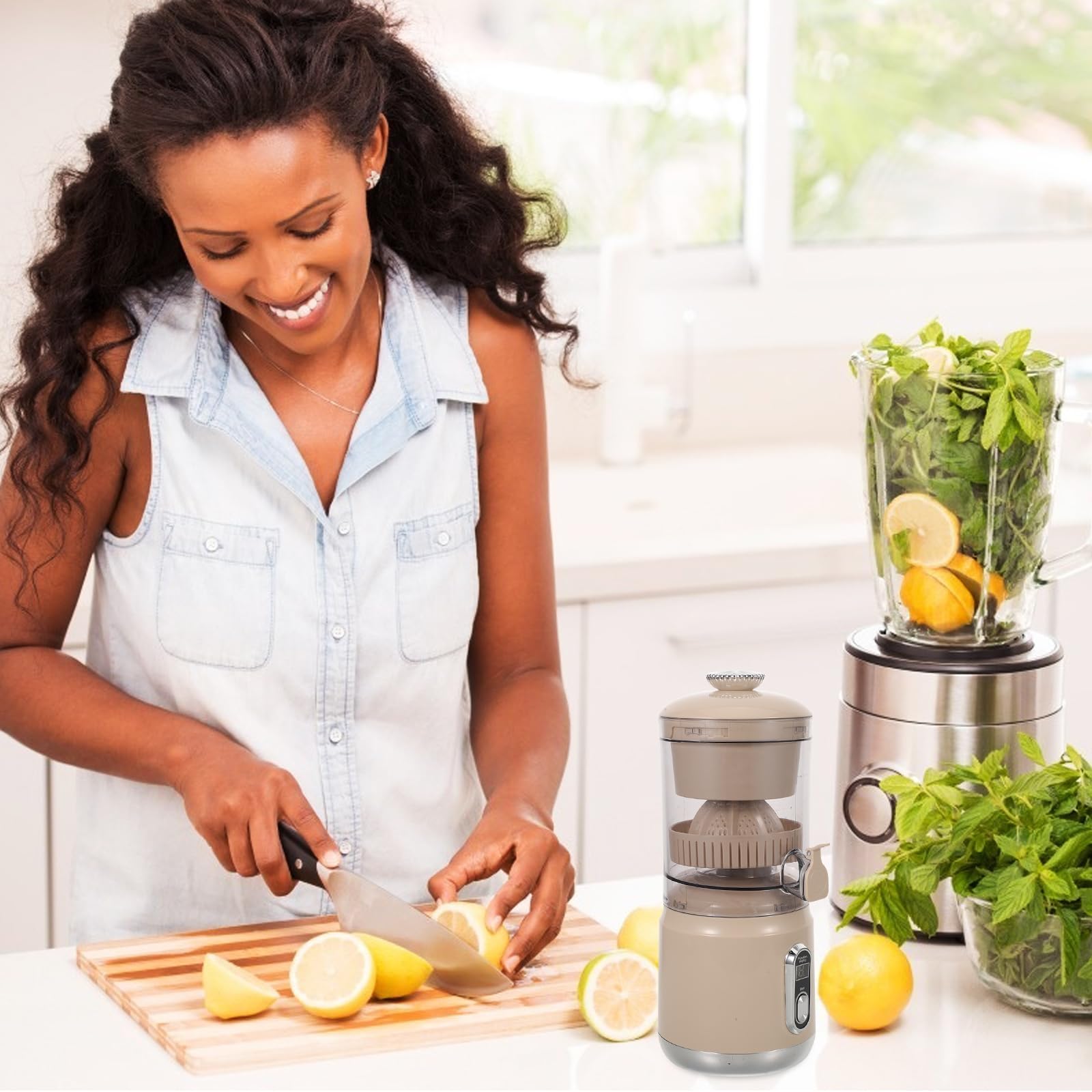MAGICLULU Exprimidor Eléctrico de Cítricos Exprimidor de Naranjas Portátil Extractor de Jugo Automático con Separador de Jugo para Hacer Zumo de Limón Casa o Viajes