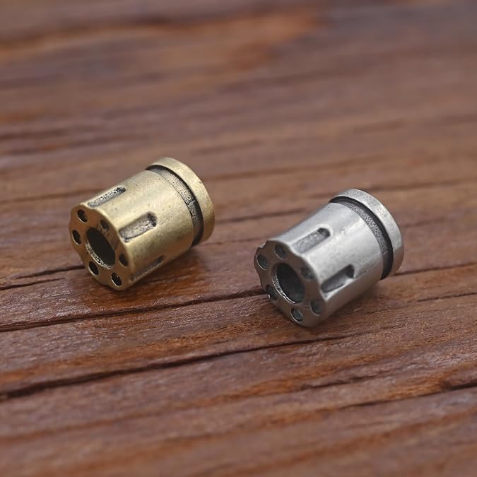 Brass Bullet Lanyard Beads for Knives,2pcs Every Day Carry Barrel Paracord Bead Bracelet Handcraft Charms Pendant (Gold Silver)