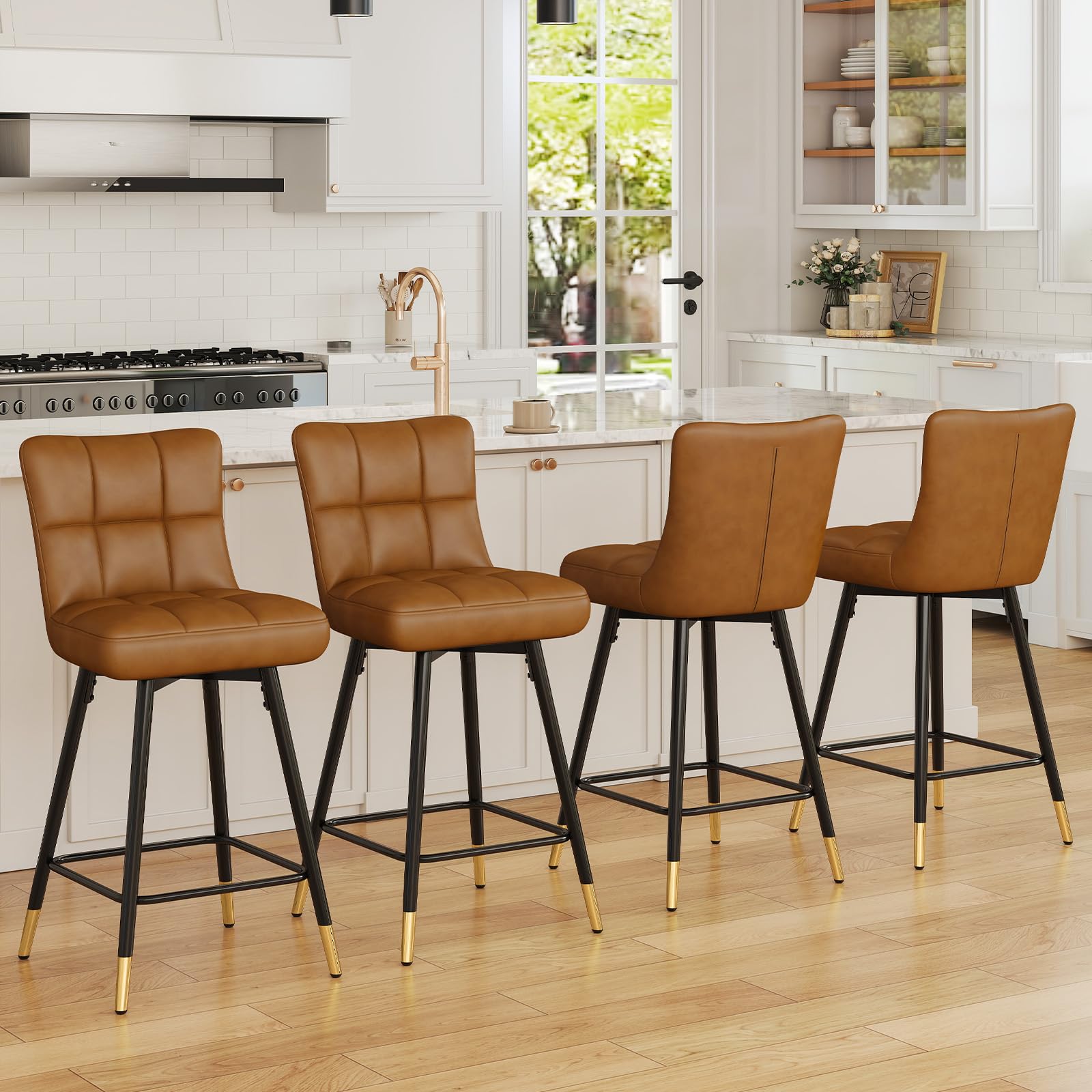 Tabourets de bar pivotants 65 cm Bekrvio lot de 4 rembourrés pour cuisine