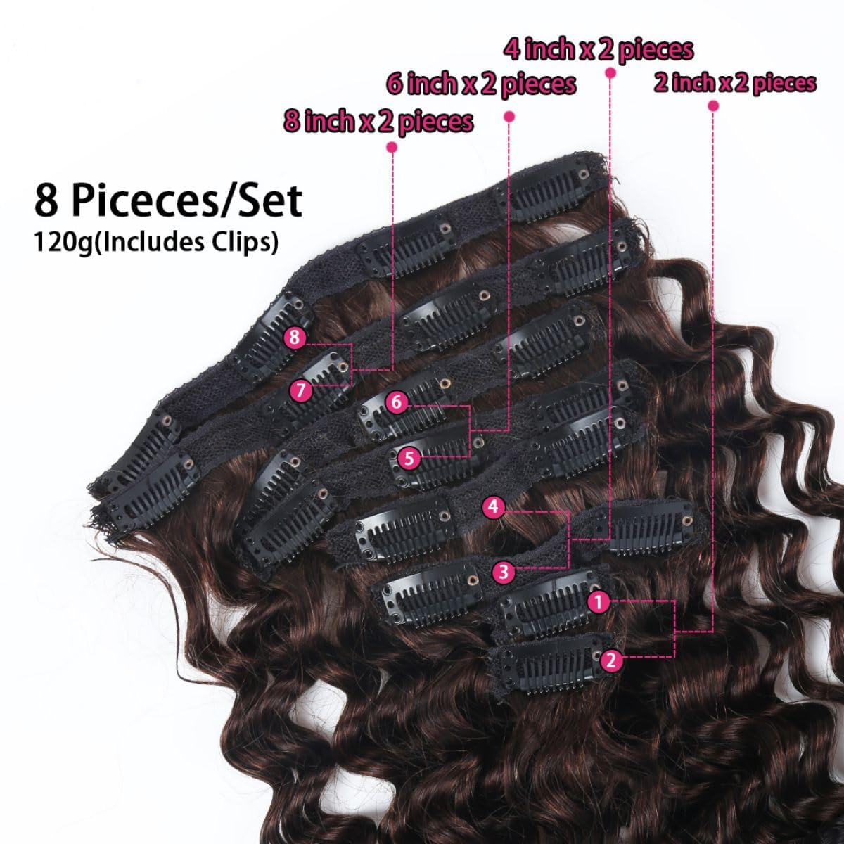 Sexycat Deep Curly Hair Extensions Clip in 22 Inch 8Pcs 120g Clip in Hair Extensions Real Human Hair - Image 4