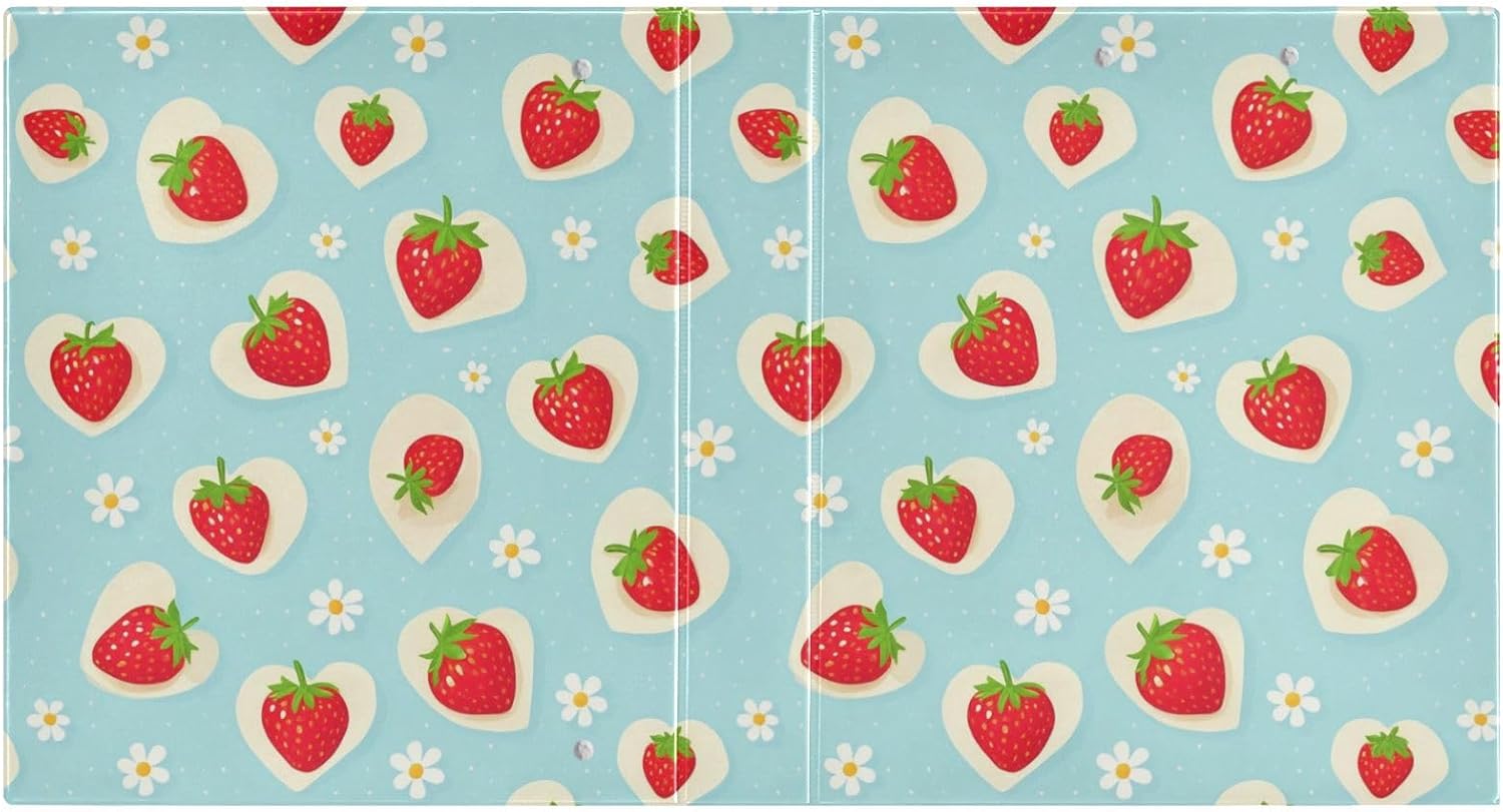 Aslsiy Floral Strawberry 3 Ring Binder 1.5 Inch Blue Dots Round Clipboard Decorative Harcover Binder Organizer for Office Supplies