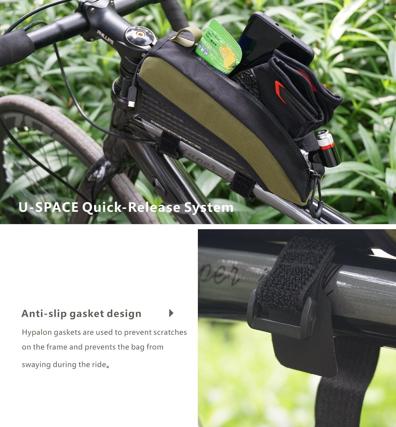 Gravel Bike Top Tube Bag with Quick Release Design Bicycle Frame Storage Bag Waterproof Bike Triangle Bag Accessories Pouch for MTB Road Commute Bike