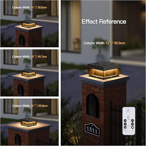 Miniatura 7 de Lámpara solar moderna para postes de patio, lámpara LED para exteriores con tapa de columna, IP65, impermeable, 3000 K, iluminación de paisaje de