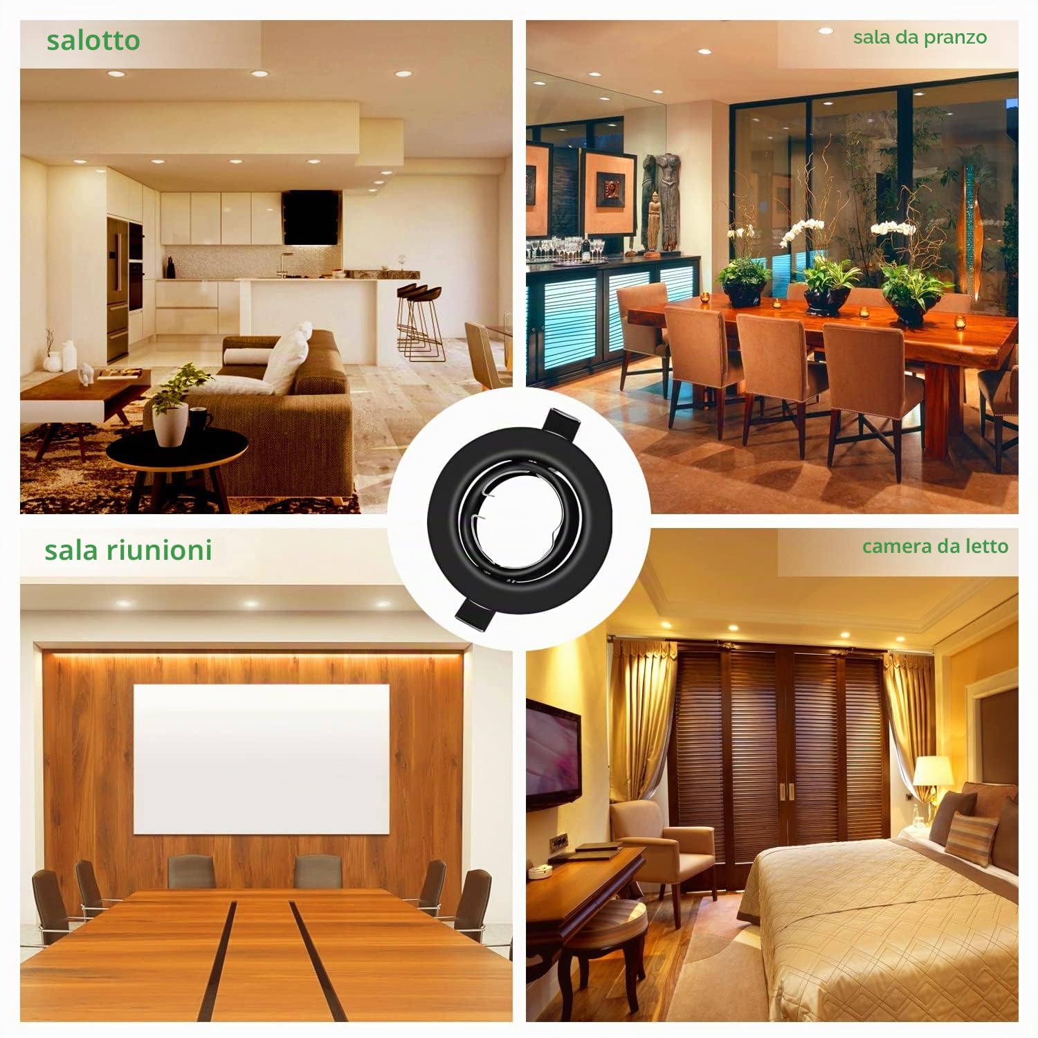 Cornice Faretto Incasso Cartongesso GU10,Portafaretto da Incasso Rotondo Nero,Faretti led da incasso per cartongesso incl.Portalampada GU10,Orientabili a 35°,Per 50mm LED e Alogeno,Set da 20