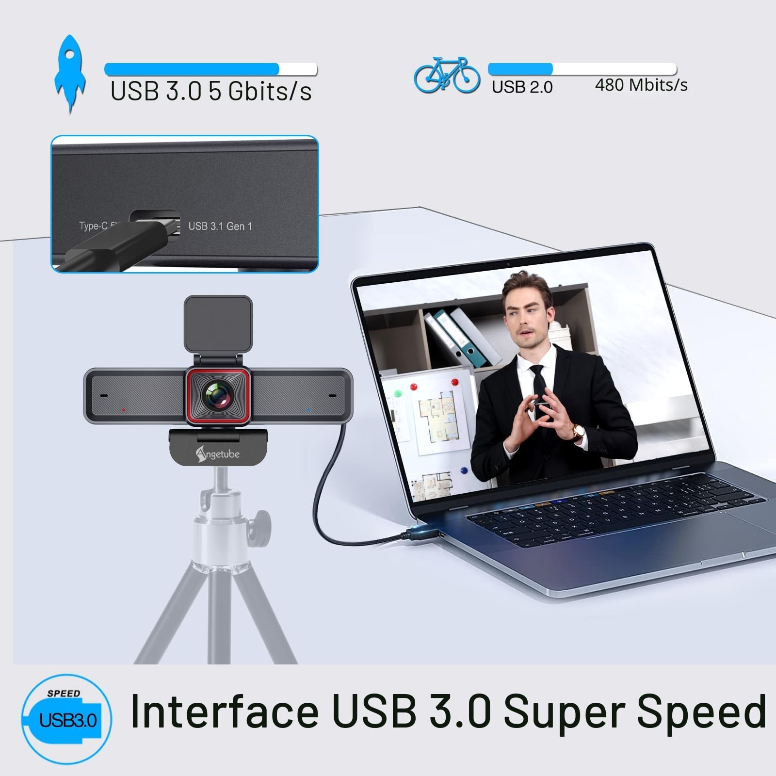 Angetube Webcam en Streaming 4K ave Suivi IA, HDR Modes Spécialisés USB 3.0