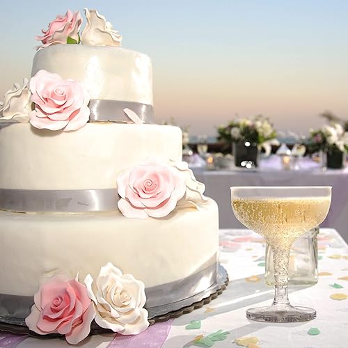 Miniatura 8 de Upper Midland Products Copas acrílicas Champagne Coupé de 5 onzas con ranura entrelazada para construir una torre resistente, bodas, fiestas, bar,