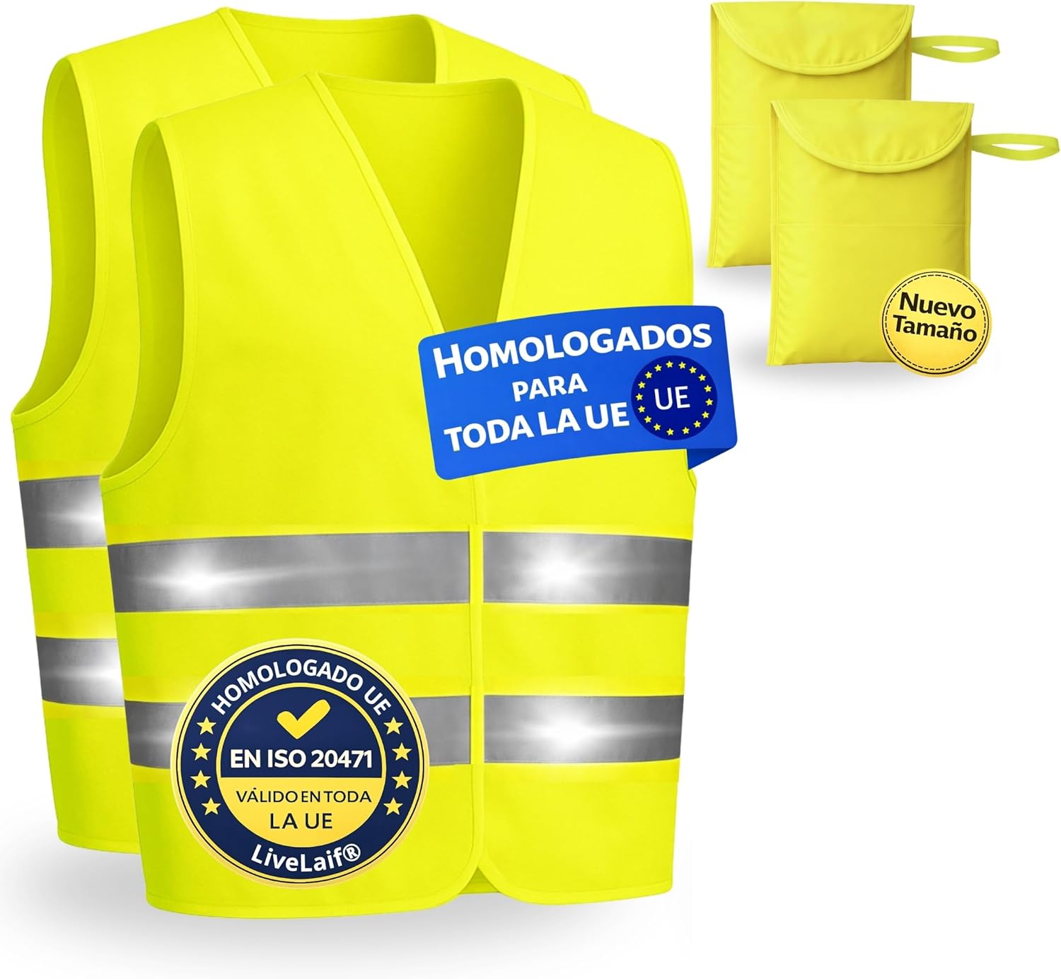Pack de dos chalecos reflectantes homologados ISO 20471 color amarillo fluorescente