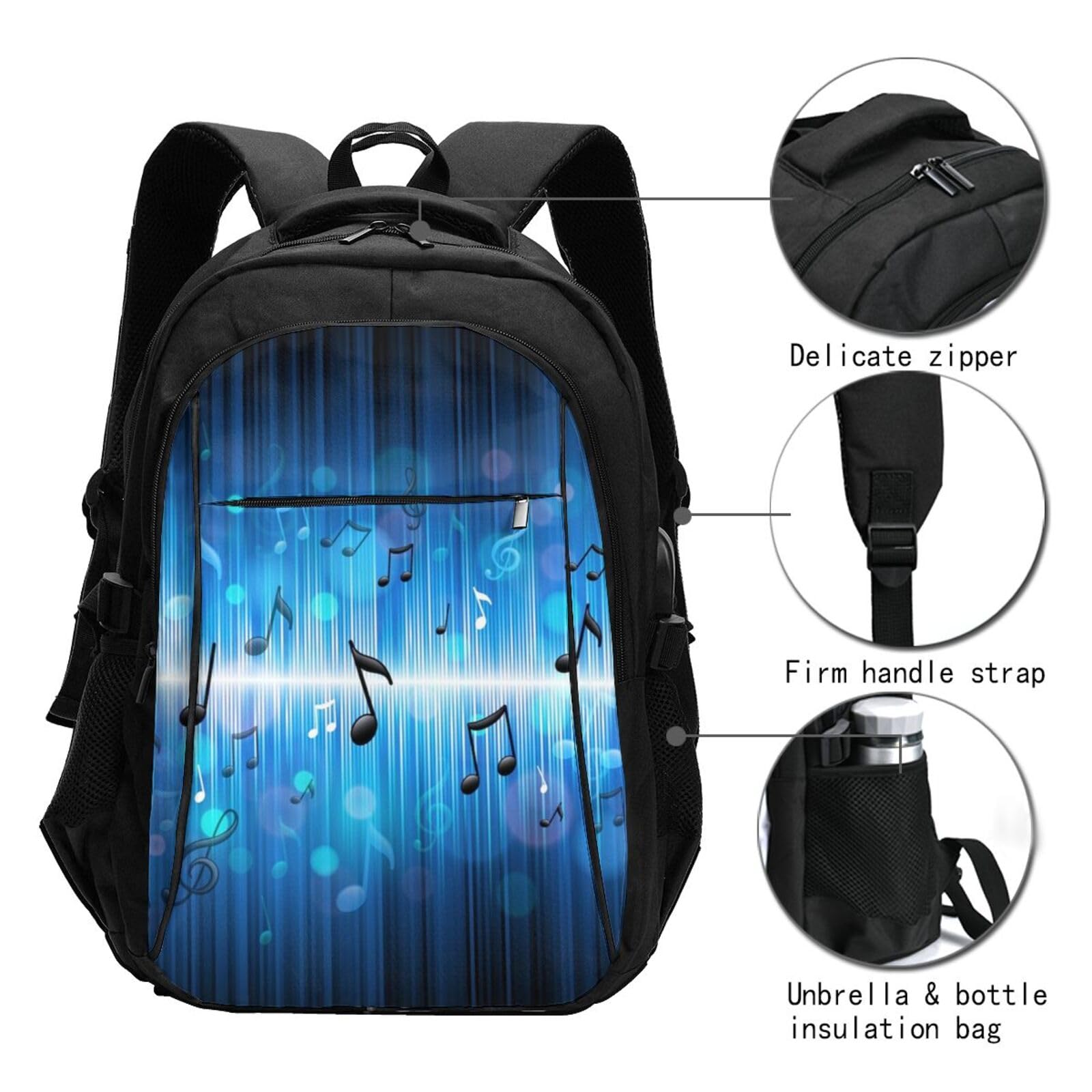 InOmak Musiknoten mit Notenschlüssel, Reiserucksack, Freizeitrucksack, Schulrucksack, Laptop-Rucksack für Damen und Herren