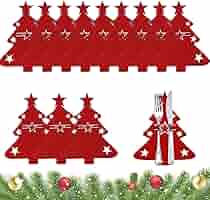 12 Porte-couverts De Noël En Feutre Rouge - Forme Sapin, Flocons Blancs - Pour Décoration De Table, Fêtes, 21x17 Cm