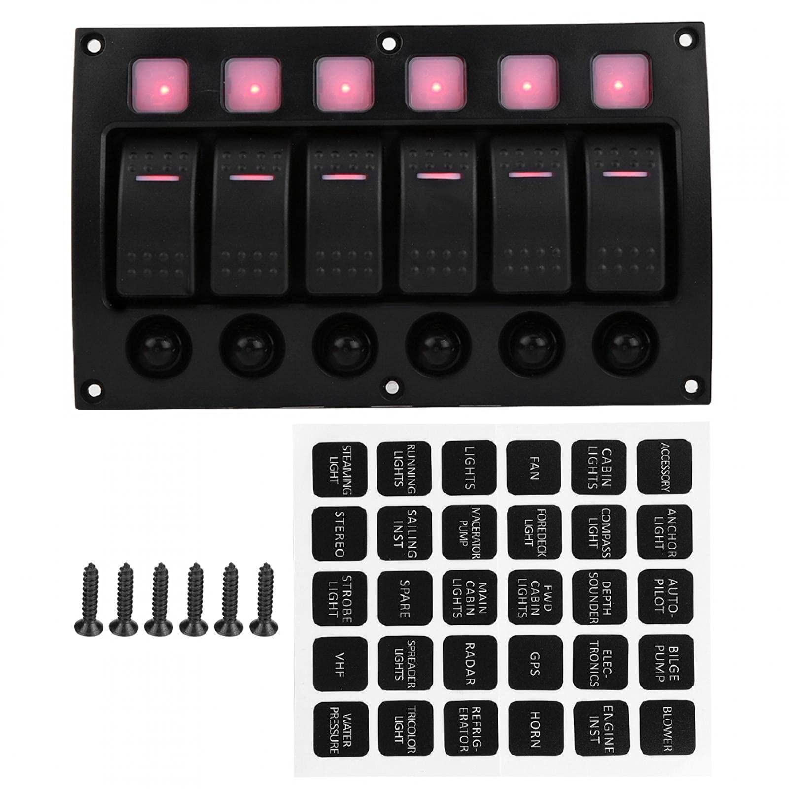 Pannello interruttori a levetta per barca, 6P 12/24V Car Boat RV Yacht Pannello interruttori a levetta on/off con indicatore luminoso a LED Interruttore automatico nero
