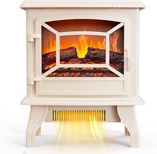 Bonnlo 20" H Electric Fireplace Stove, 1500W Portable Freestanding Fireplace Heater for Indoor Use, 3D Flame Logs, Overheat & Tip-Over Protections, Suit for Bedroom, Living Room, White, CSA Approved