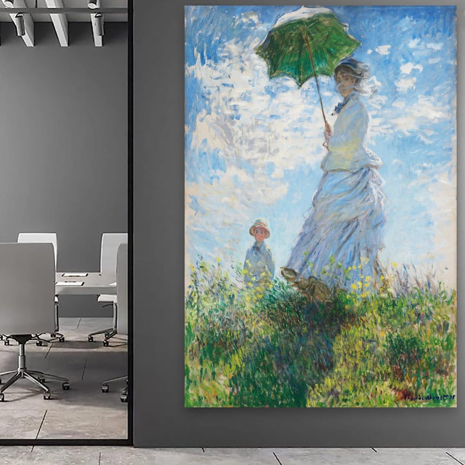 クロードモネ 絵画睡蓮画集 (散歩 日傘をさす女性) オフィス ベッド