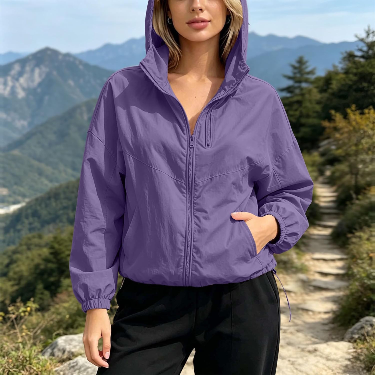 Xiaojmake Women’s Cropped Windbreaker Full Zip Stand Collar Sports Jacket